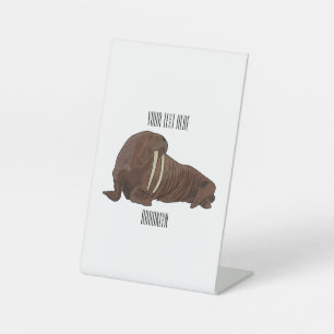 Walrus cartoon illustration pedestal sign