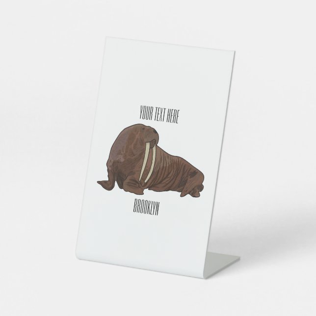 Walrus cartoon illustration pedestal sign (Front)