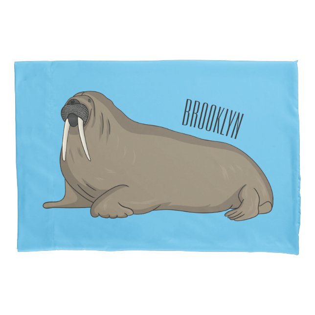 Walrus cartoon illustration pillowcase (Front)