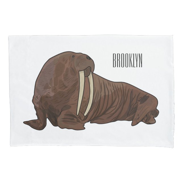 Walrus cartoon illustration pillowcase (Front)