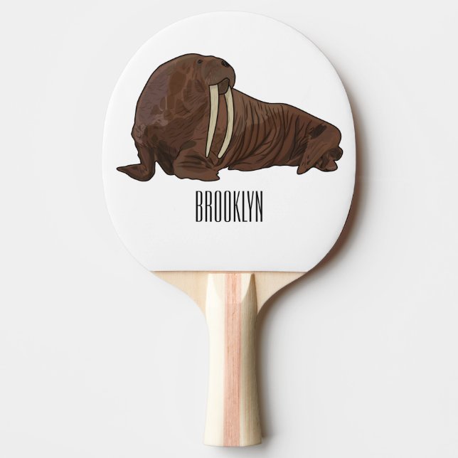 Walrus cartoon illustration ping pong paddle (Front)