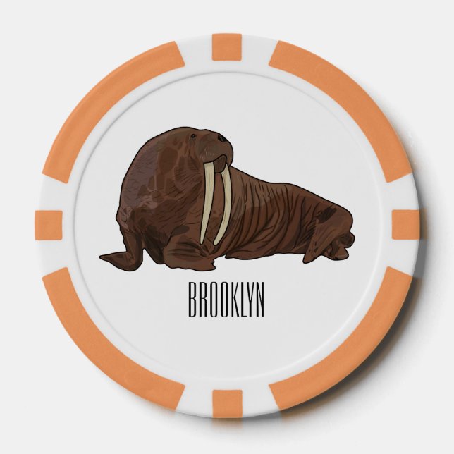 Walrus cartoon illustration poker chips (Front)