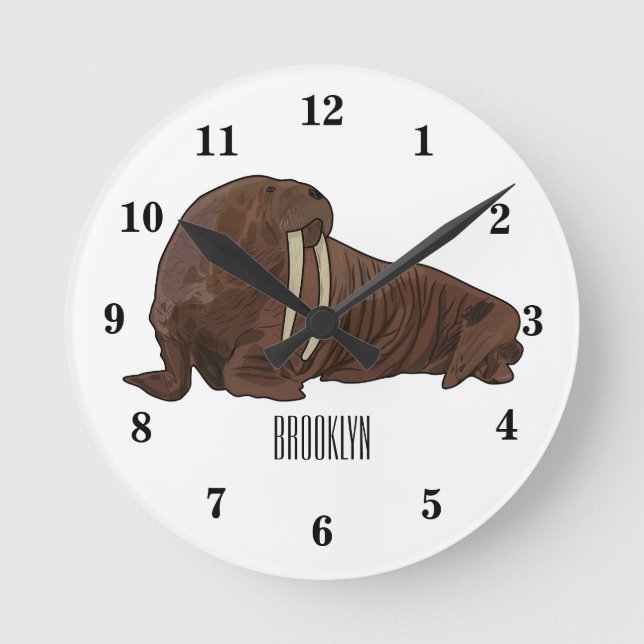 Walrus cartoon illustration round clock (Front)