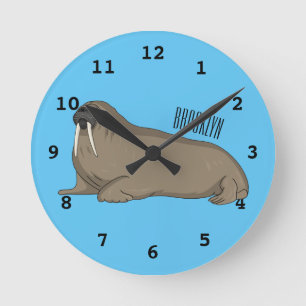 Walrus cartoon illustration round clock