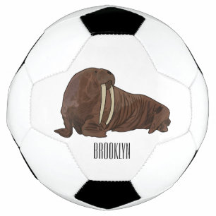 Walrus cartoon illustration soccer ball