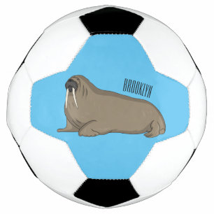 Walrus cartoon illustration soccer ball