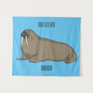 Walrus cartoon illustration tapestry