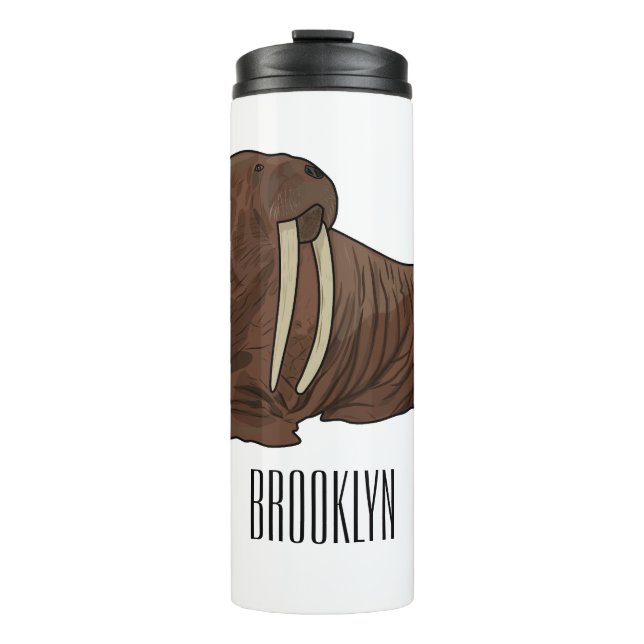 Walrus cartoon illustration thermal tumbler (Front)