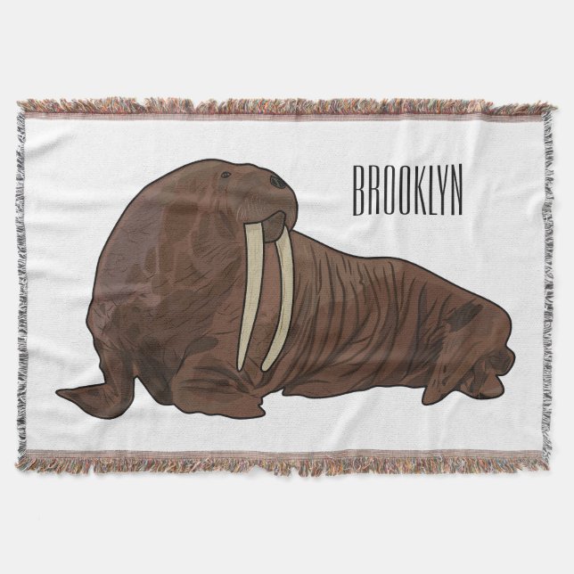 Walrus cartoon illustration throw blanket (Front)
