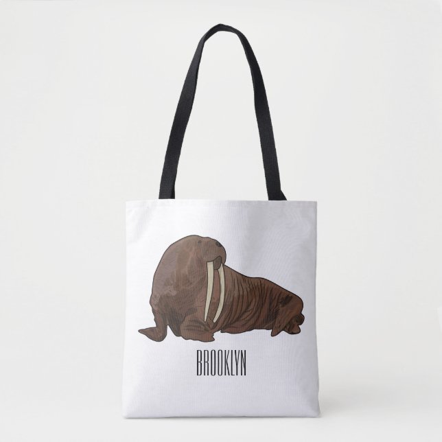 Walrus cartoon illustration tote bag (Front)