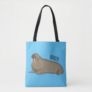 Walrus cartoon illustration tote bag