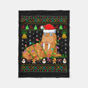 Walrus Christmas Lights Funny Santa Ugly Sweaters Fleece Blanket