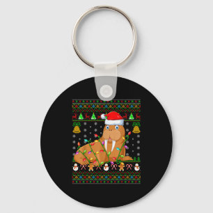 Walrus Christmas Lights Funny Santa Ugly Sweaters  Key Ring
