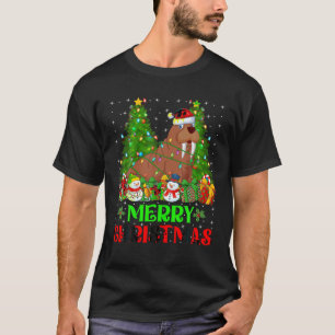 Walrus Christmas Tree Lights Holiday Santa Walrus  T-Shirt