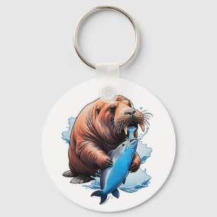 Walrus Fishing In The Sea Key Ring