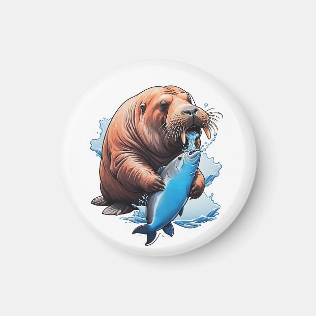 Walrus Fishing In The Sea Magnet (Front)