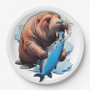 Walrus Fishing In The Sea Paper Plate