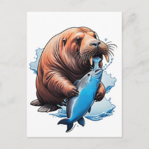 Walrus Fishing In The Sea Postcard