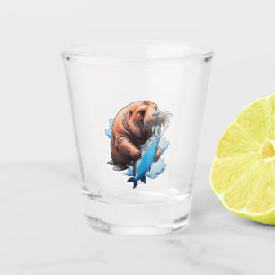 Walrus Fishing In The Sea Shot Glass