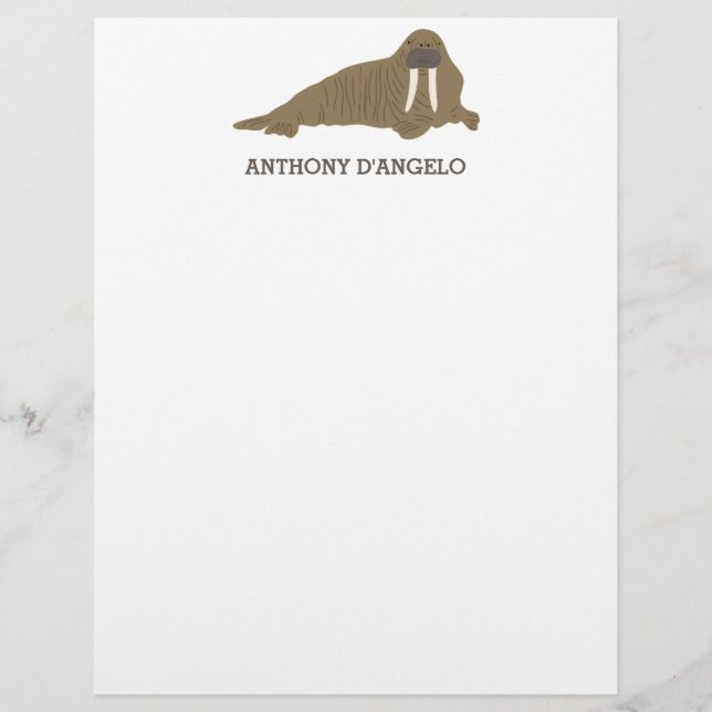 Walrus Graphic Personalised Writing Paper Custom Letterhead (Front)