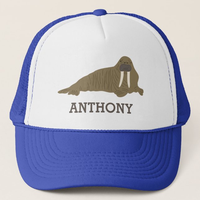 Walrus Graphic Realistic Style Illustration Trucker Hat (Front)