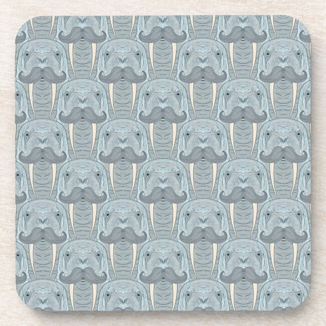 Walrus Moustache Pattern Coaster (Front)