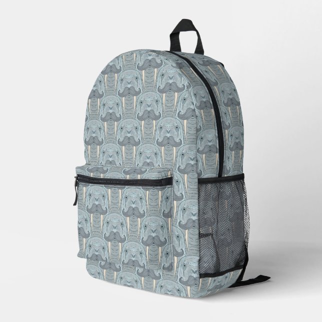 Walrus Moustache Pattern Printed Backpack (Back Corner Right)