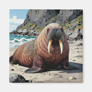 Walrus on a Sandy Beach    Cute Animals Magnet