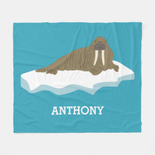 Walrus on an Iceberg Illustration Personalised Fleece Blanket