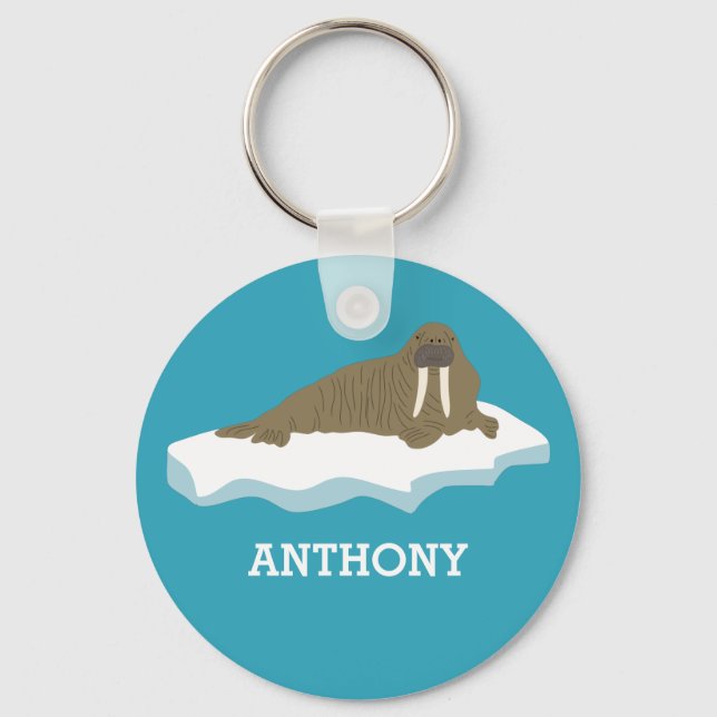Walrus on an Iceberg Illustration Personalised Key Ring (Front)