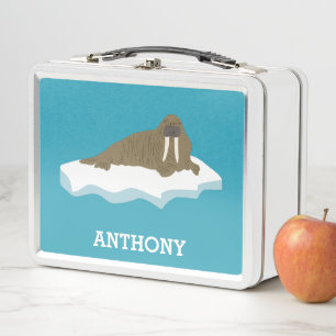 Walrus on an Iceberg Illustration Personalized Metal Lunch Box