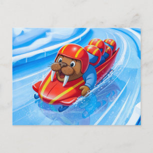 Walrus Racing Down the Track in a Fast Bobsleigh R Postcard