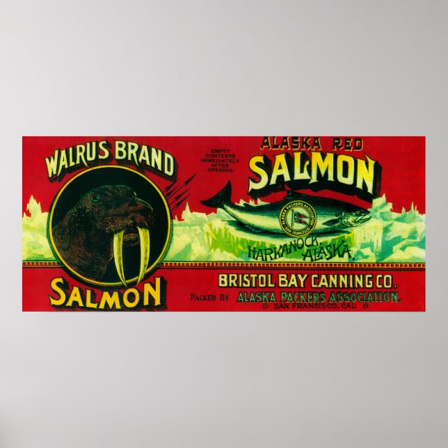 Walrus Salmon Can LabelHarkanock, AK Poster (Front)