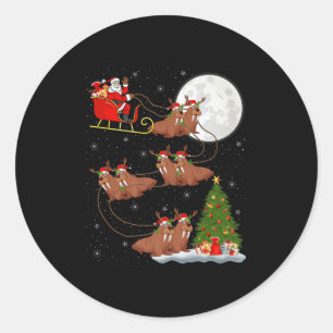 Walrus Santa Sleigh Flying Funny Magical Christmas Classic Round Sticker