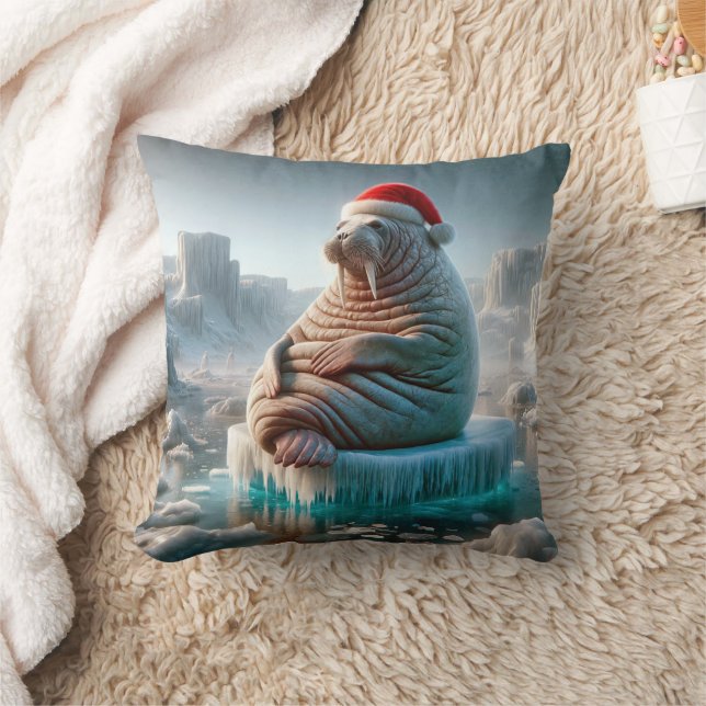 Walrus Wearing a Santa Hat Cushion (Blanket)