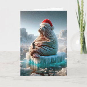 Walrus Wearing a Santa Hat Holiday Card