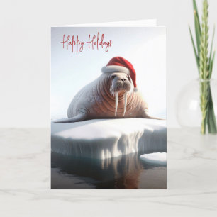 Walrus Wearing a Santa Hat Holiday Card