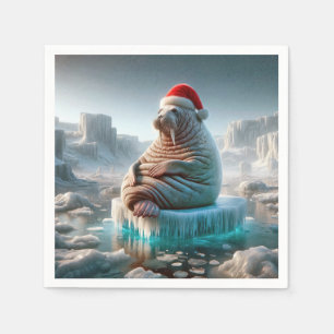 Walrus Wearing a Santa Hat Napkin