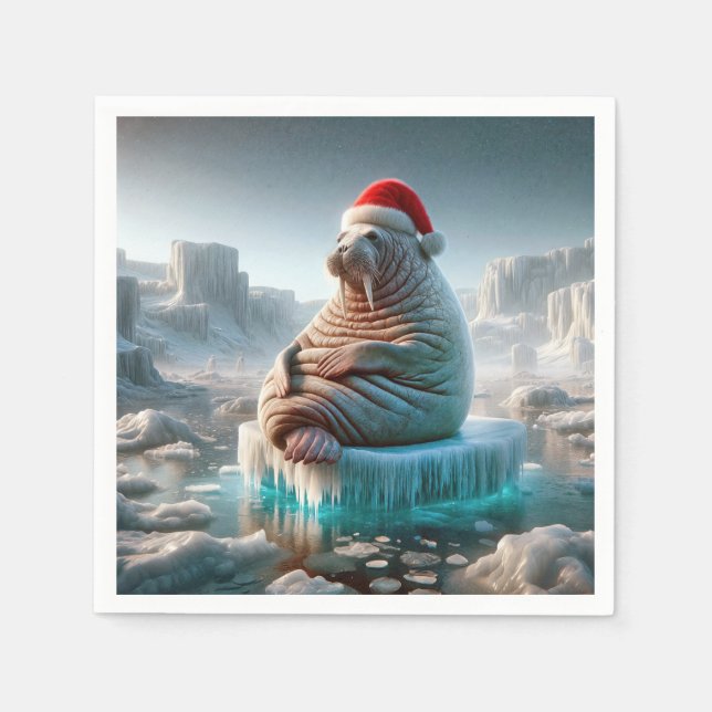 Walrus Wearing a Santa Hat Napkin (Front)