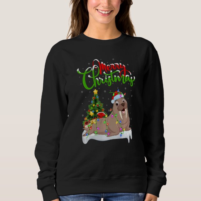 Walrus  Xmas Decorations Santa Walrus Christmas Sweatshirt (Front)
