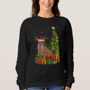 Walrus  Xmas Holiday Santa Walrus Christmas Tree Sweatshirt