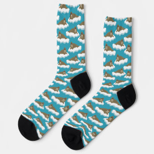 Walruses on Icebergs Patterned Teal Turquoise Blue Socks