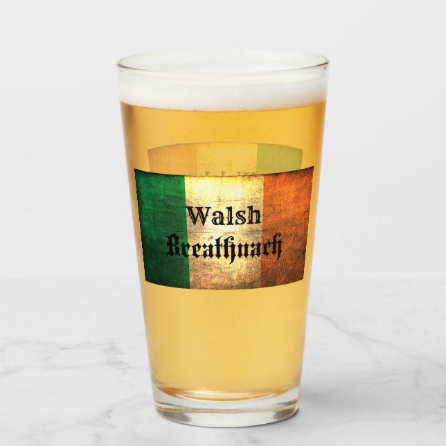 Walsh Surname on  Irish Flag   Glass (Front Filled)