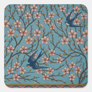Walter Crane Almond Blossom & Swallow Square Sticker