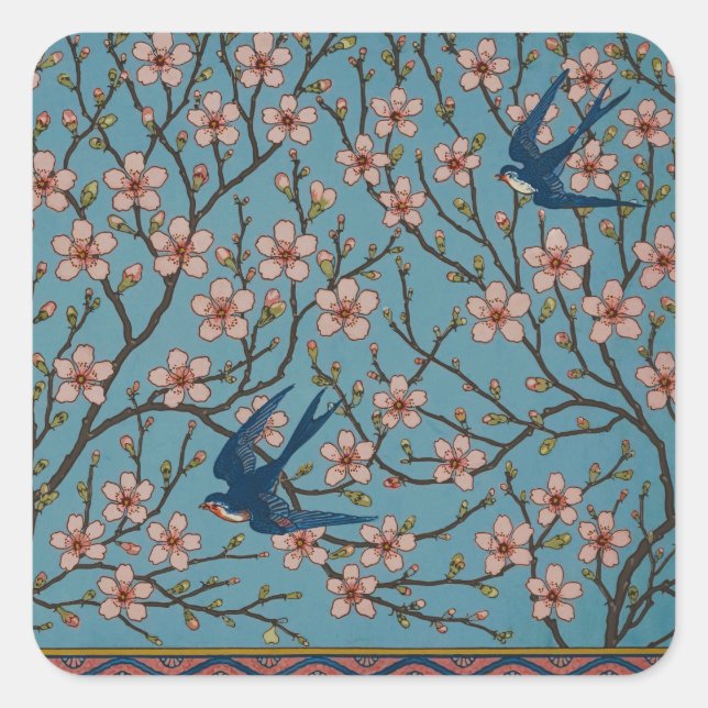 Walter Crane Almond Blossom & Swallow Square Sticker (Front)