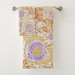 Walter Crane Arts and Crafts Purple Floral Art Bath Towel Set