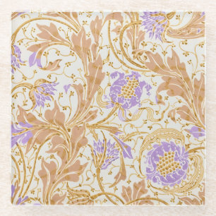 Walter Crane Arts and Crafts Purple Floral Art Glass Coaster