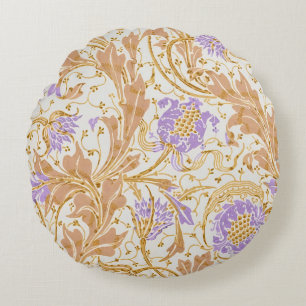 Walter Crane Arts and Crafts Purple Floral Art Round Cushion