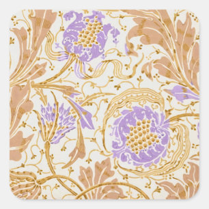 Walter Crane Arts and Crafts Purple Floral Art Square Sticker