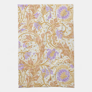 Walter Crane Arts and Crafts Purple Floral Art Tea Towel